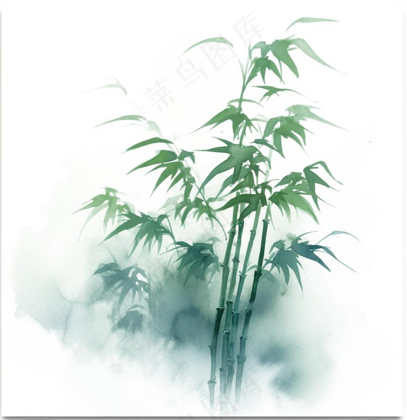 水墨竹子山石植物手绘中国风古风国画水彩插画免抠(1024x1056)