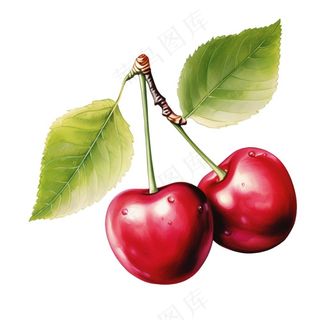 樱桃水果手绘插画插图元素免抠