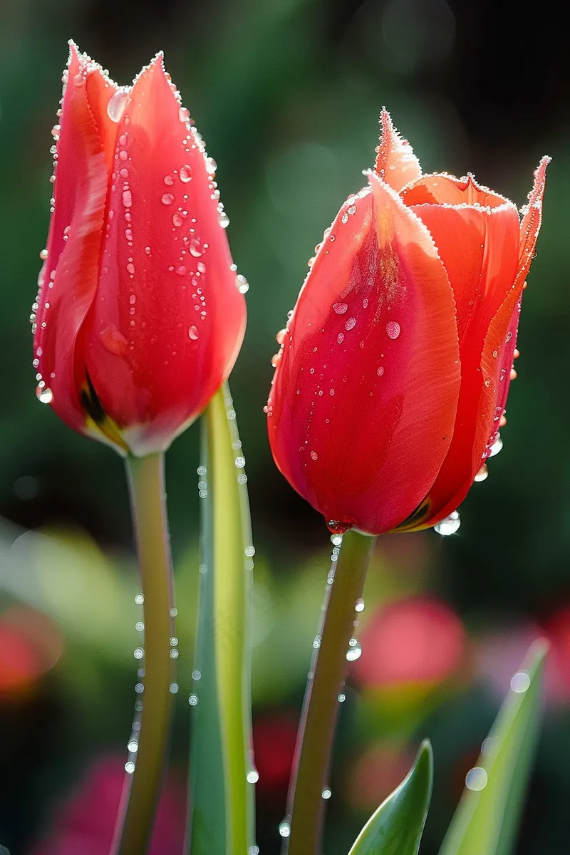 红色郁金香雨滴花朵摄影图(2688x4032)