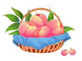 水蜜桃一篮桃子主编蓝水果卡通插画免抠