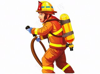 消防员灭火卡通插画免抠