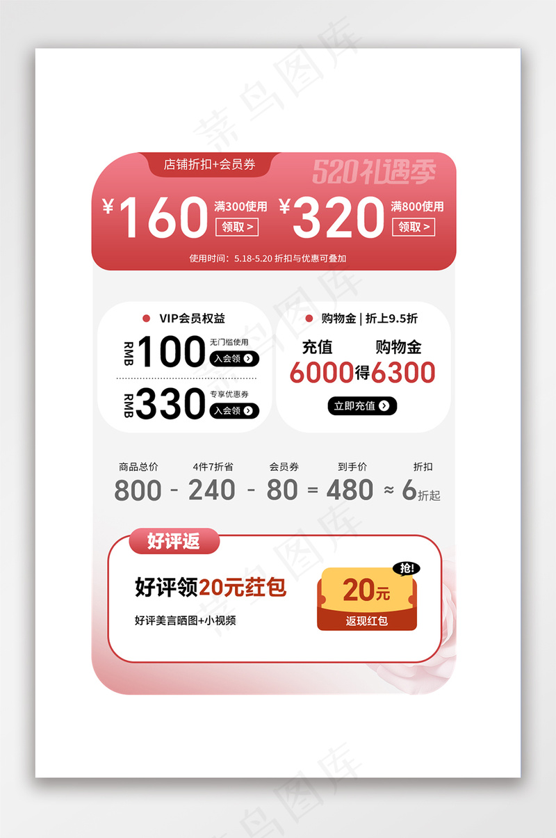 520礼遇季促销红包优惠券套组psd模版下载