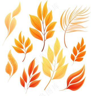 黄叶子秋季树叶卡通插画免抠