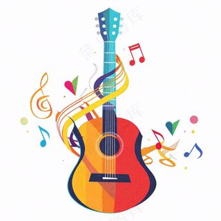 吉他音符乐器音乐卡通插画免抠