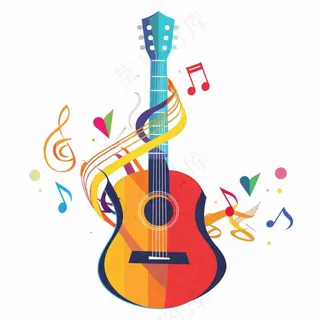 吉他音符乐器音乐卡通插画免抠