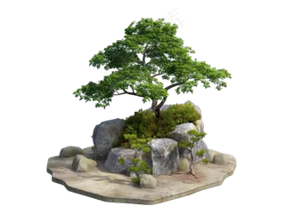 免抠假山盆景植物