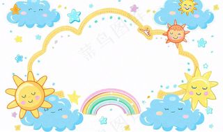 天气云朵太阳彩虹卡通插画免抠