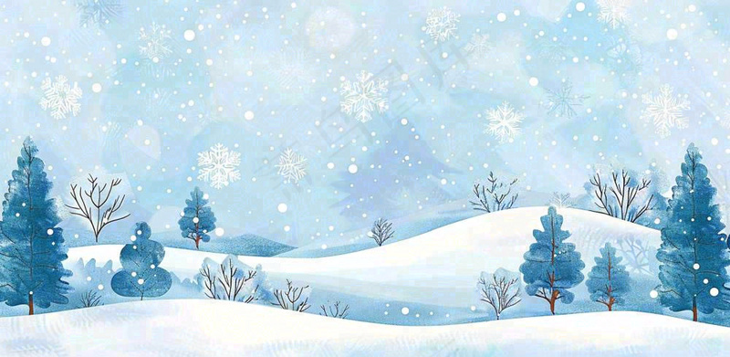 冬天大雪纷飞山上树上白雪覆盖小雪冬至大寒卡通插画背景(1568x768)