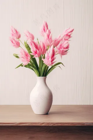 粉色鲜花百合花瓶家居摄影图