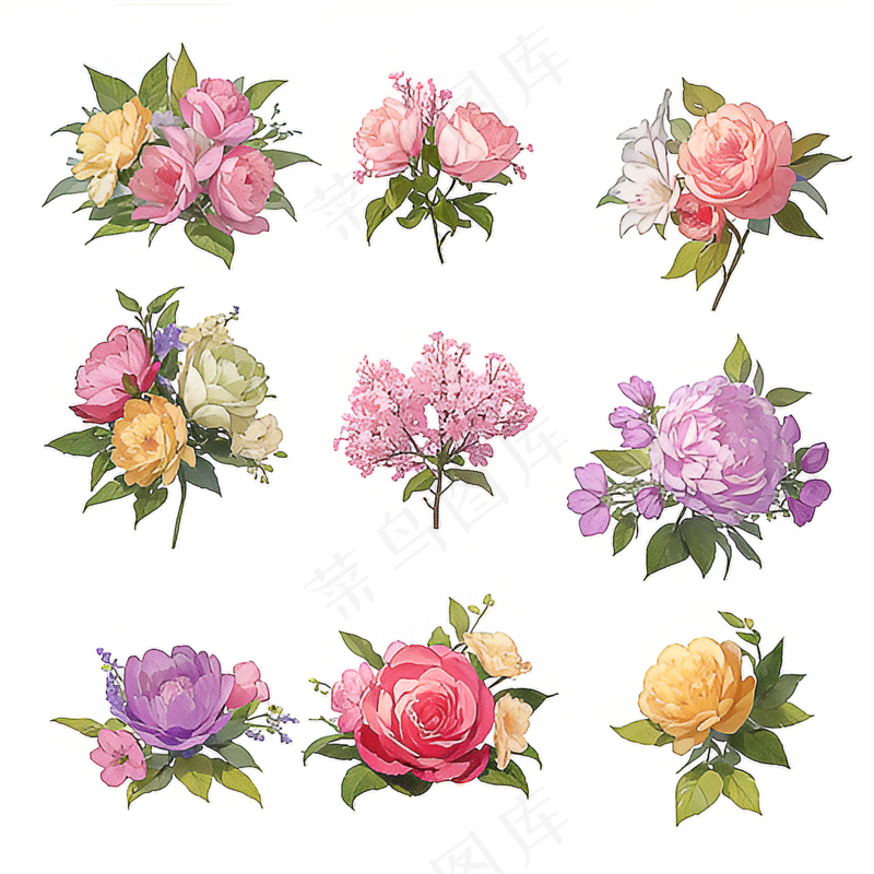 红色黄色粉色玫瑰花免抠素材6