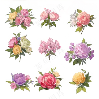 红色黄色粉色玫瑰花免抠素材6