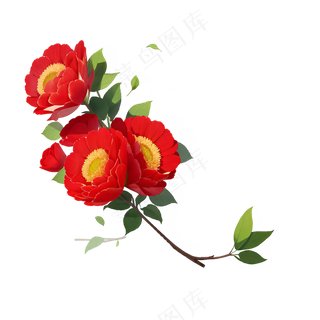 红色 海棠花 手绘 免抠 素材2