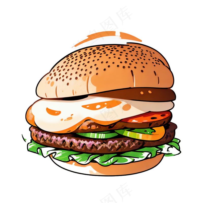 汉堡多层简约插画清新可爱食物