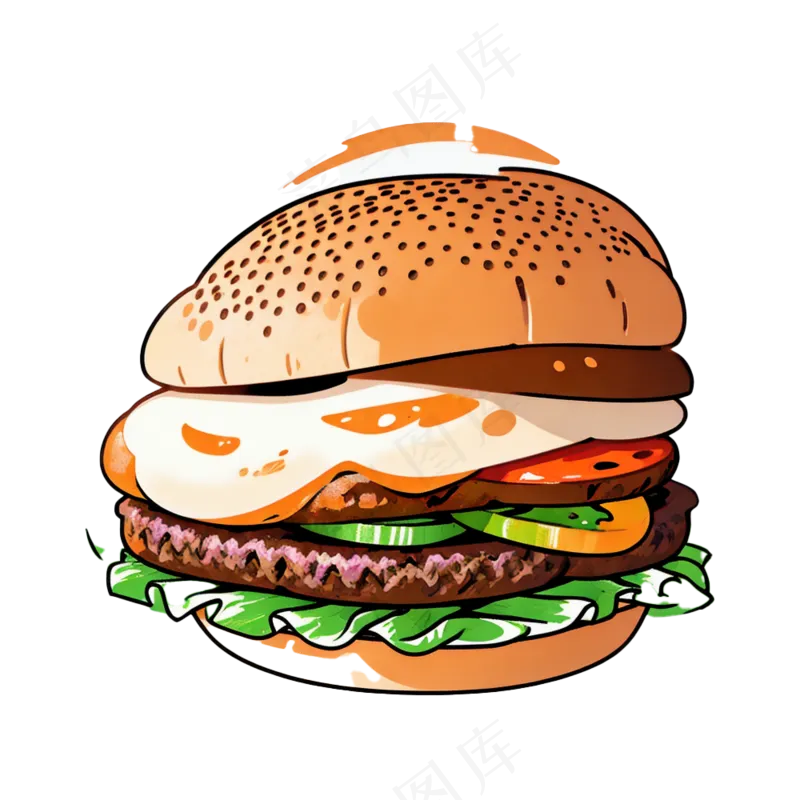 汉堡多层简约插画清新可爱食物