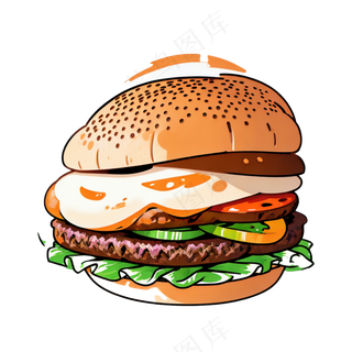 汉堡多层简约插画清新可爱食物