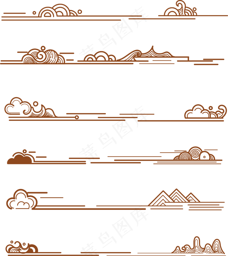 山水波浪祥云中式国风线条97免扣素材