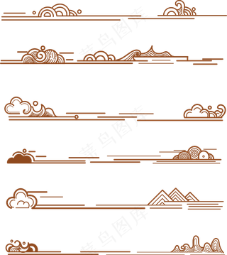 山水波浪祥云中式国风线条97免扣素材