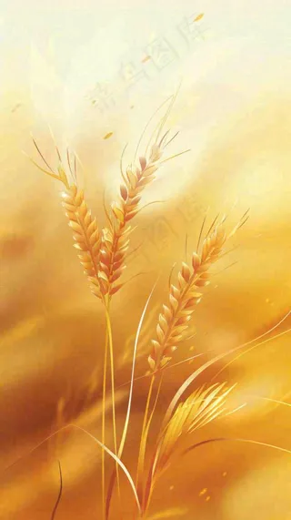 金色背景的小麦麦穗芒种秋收立秋秋分小满插画