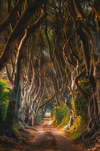 大树下林荫大道泥巴路摄影图