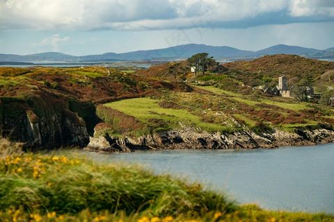 海岸线上的翠绿草地与古老废墟