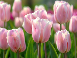 春天粉色郁金香花朵花丛摄影图