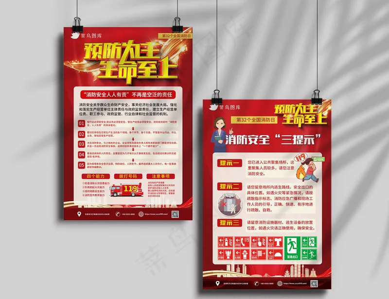 红色全国开展消防宣传月安全海报psd模版下载