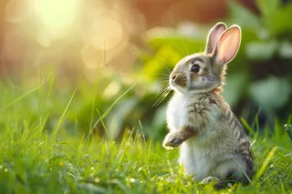 春天草地里的兔子阳光摄影图
