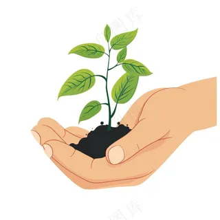 手捧树苗保护环境植树节卡通插画免抠
