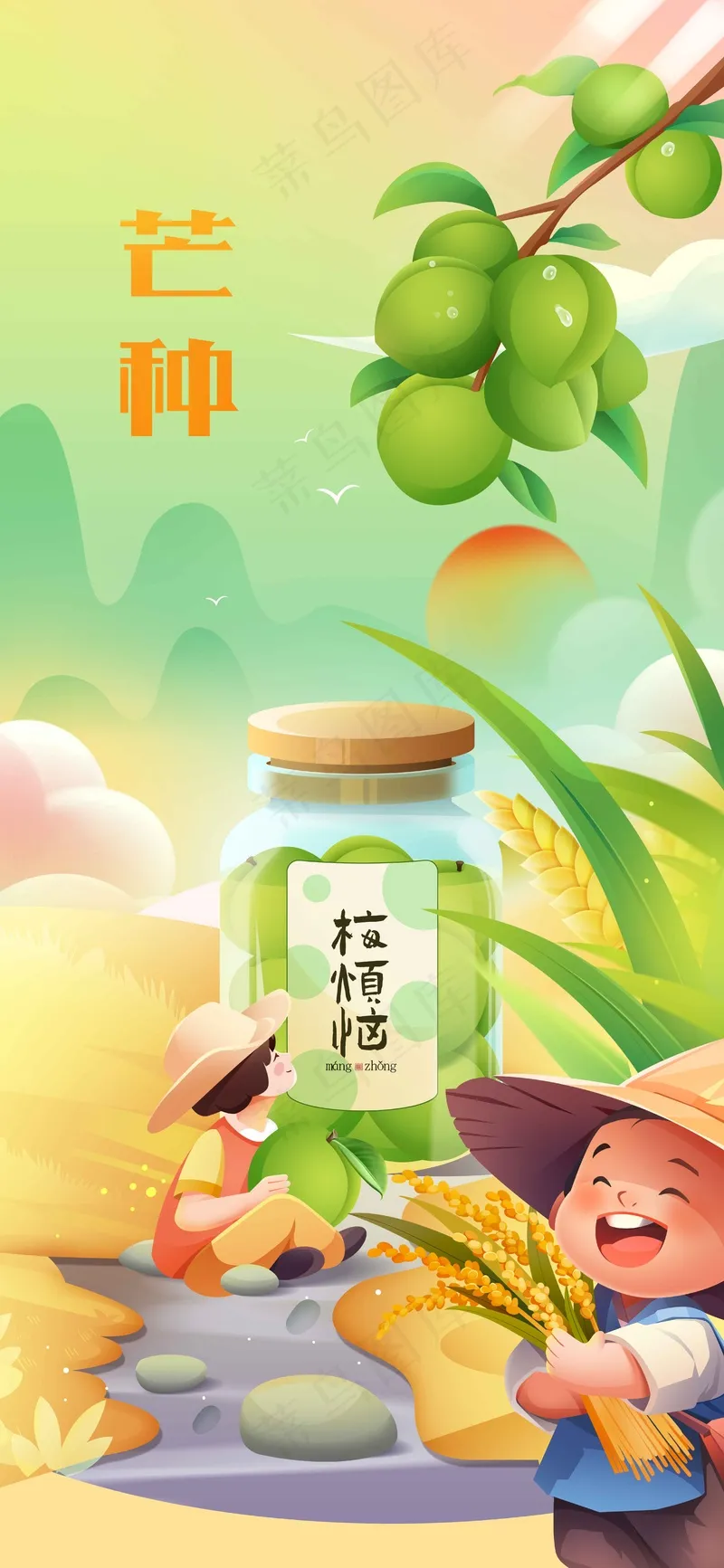 芒种节气传统海报psd模版下载