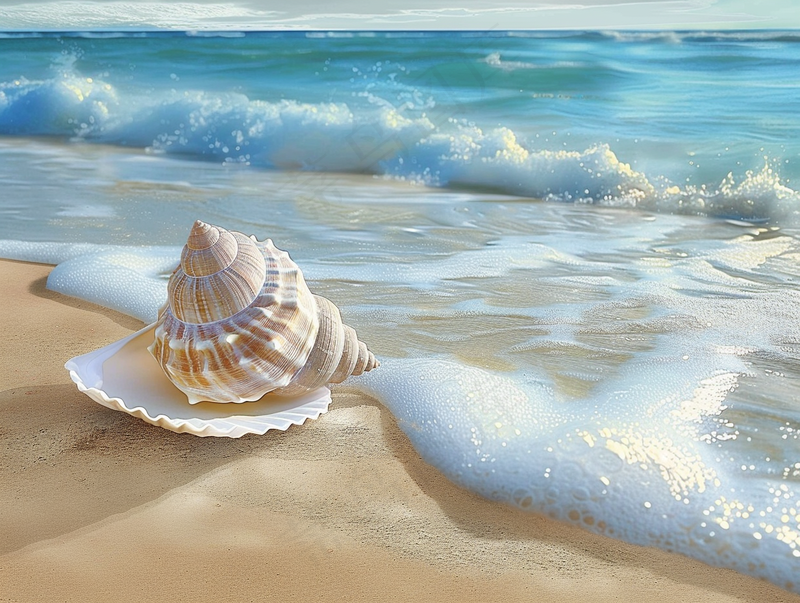 海滩贝壳海浪浪花摄影图(3696x2784)