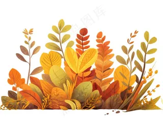 树叶落叶卡通秋天植物草丛立秋节日插画植物叶子手绘插画免抠