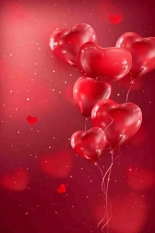 红色爱心气球红色背景浪漫七夕情人节背景