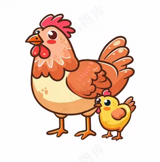 母鸡带崽小鸡牲畜动物卡通插画免抠