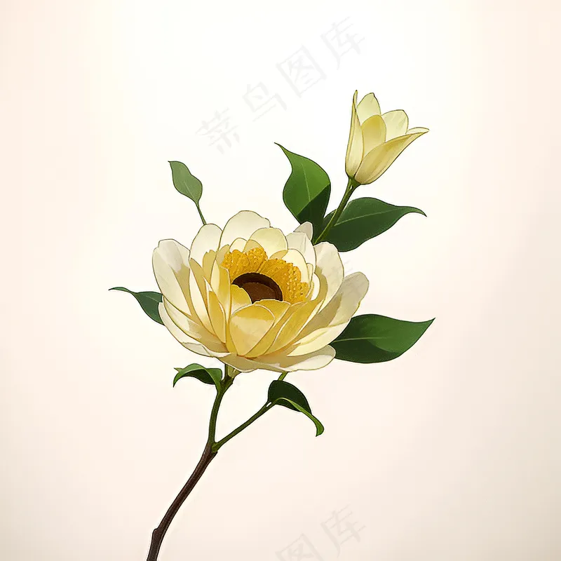 白色黄色手绘新中式风格花植物134
