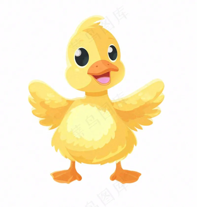 小黄鸭鸭子展翅动物牲畜卡通插画免抠(1024x1072)