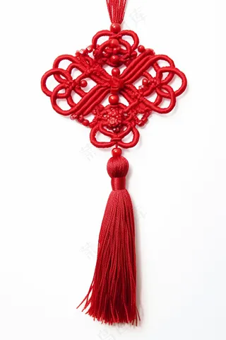 中国结合适串珠红色绳白色背景摄影图 