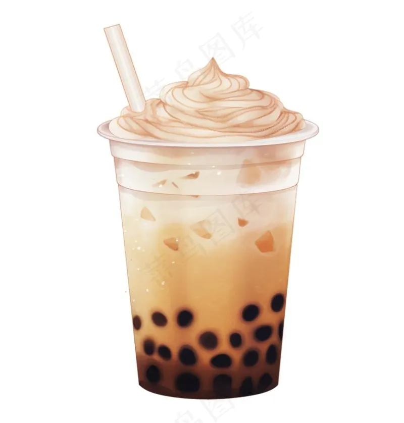 珍珠奶茶奶油焦糖饮料卡通插画免抠(1024x1072)
