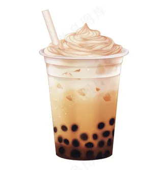 珍珠奶茶奶油焦糖饮料卡通插画免抠
