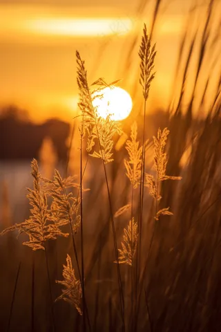 芦苇荡夕阳下美丽芦苇花摄影图
