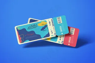 蓝色背景长方形可撕门票样机5