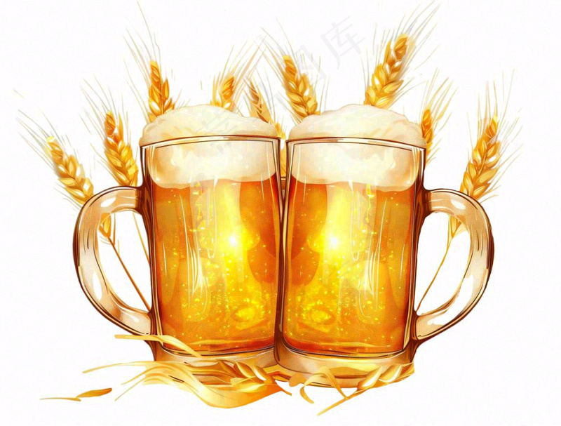 小麦啤酒饮料卡通插画免抠
