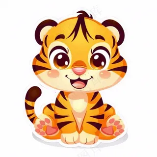 老虎王动物卡通插画免抠