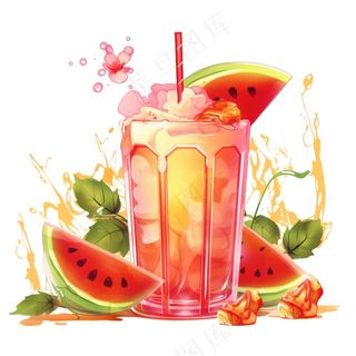 西瓜汁冰镇饮料水果茶卡通插画插图免抠