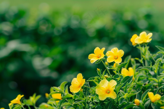 春天黄色小花朵绿色草丛摄影图