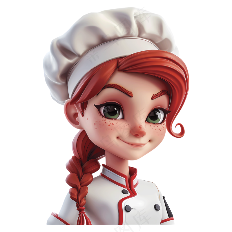 免抠带着厨师帽红头发的卡通女孩