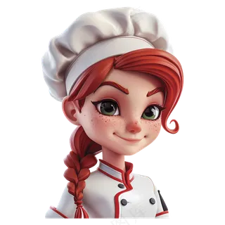 免抠带着厨师帽红头发的卡通女孩