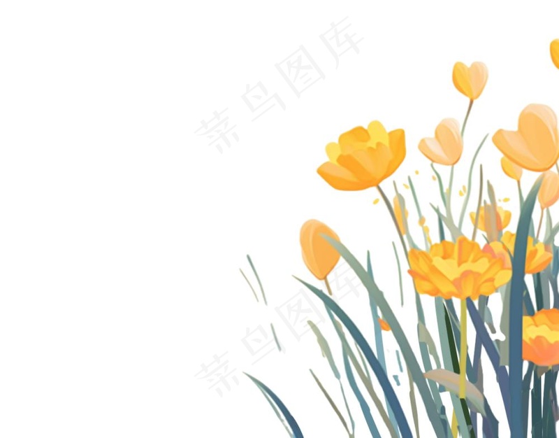 春天花丛草丛卡通插画免抠(1248x976)