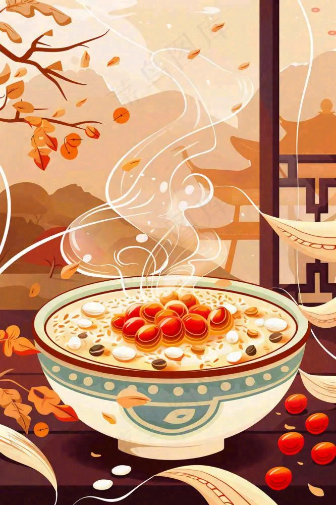 腊八粥春节习俗腊八节卡通插画背景(896x1344)