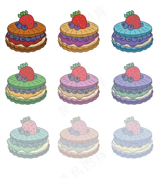 草莓蓝莓水果蛋糕eps,Ai矢量文件多巴胺配色