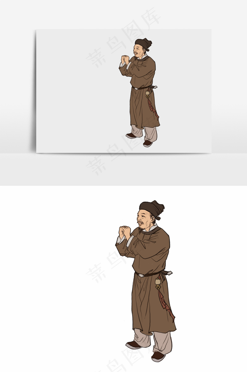 插画丨国风人物丨拱手礼002丨PPT插图psd模版下载